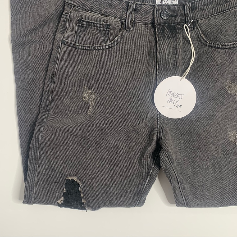 Princess Polly Zaneta Washed Black Distressed Straight Leg Denim Jeans NWT - Picture 7 of 16